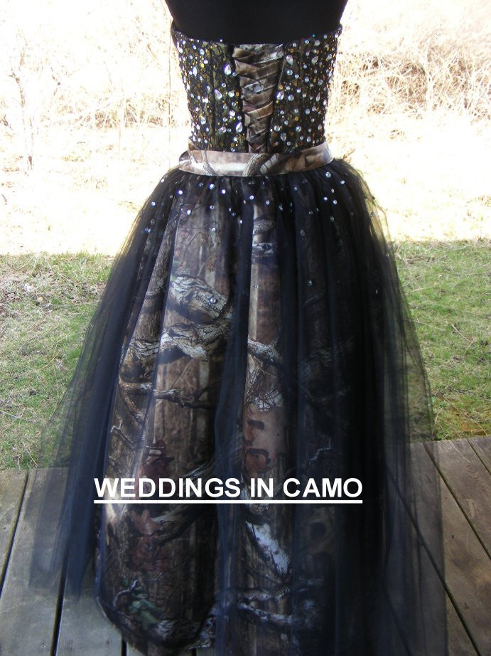 Infinity camo short dress with beaded top and overskirt