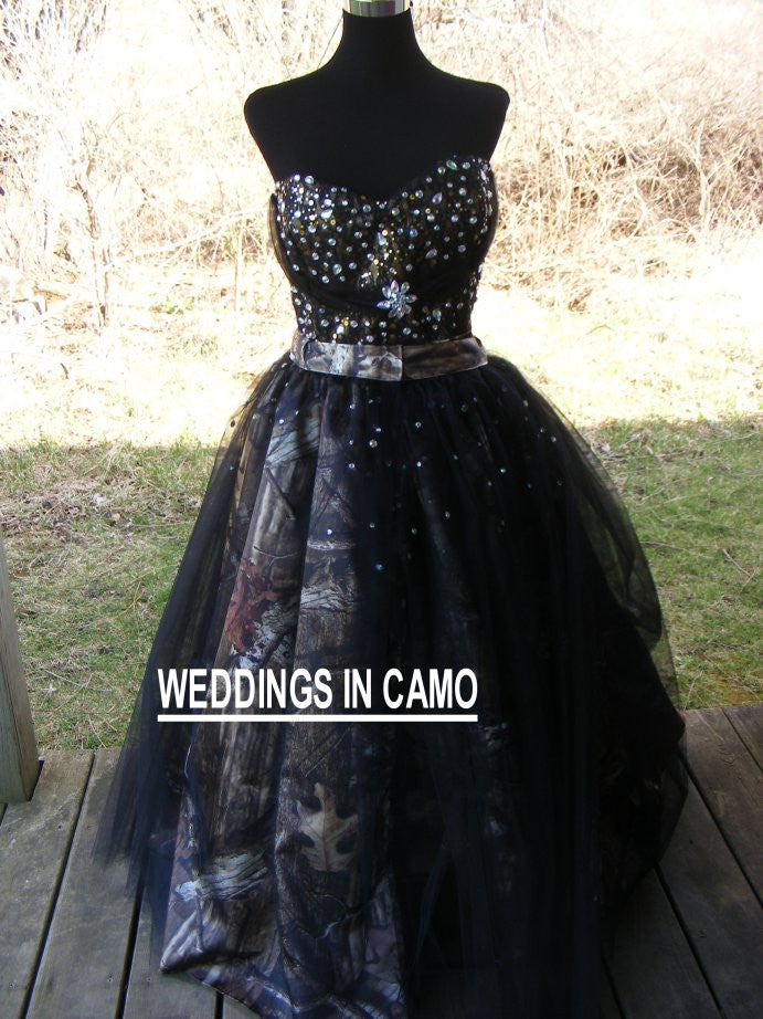 Infinity camo short dress with beaded top and overskirt