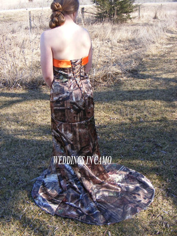 CAMO DRESS trumpet style+PLUS size 16 to 24+CORSET back+ Flare bottom and train