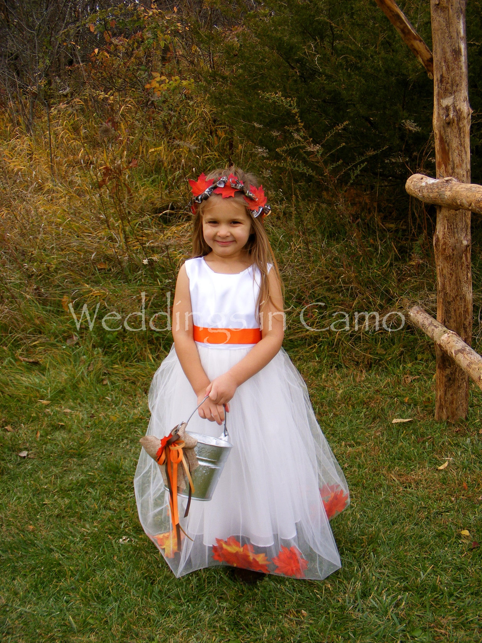 FLOWER GIRL Dress FALL wedding with leaves FLOWER GIRL Dress FALL wedding with leaves