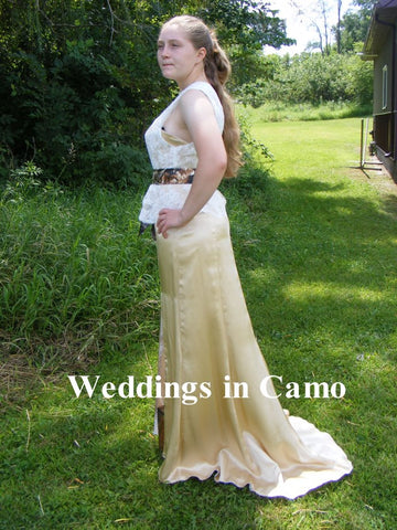 CAMO satin dress with removable LACE top fitted and CAMO sash