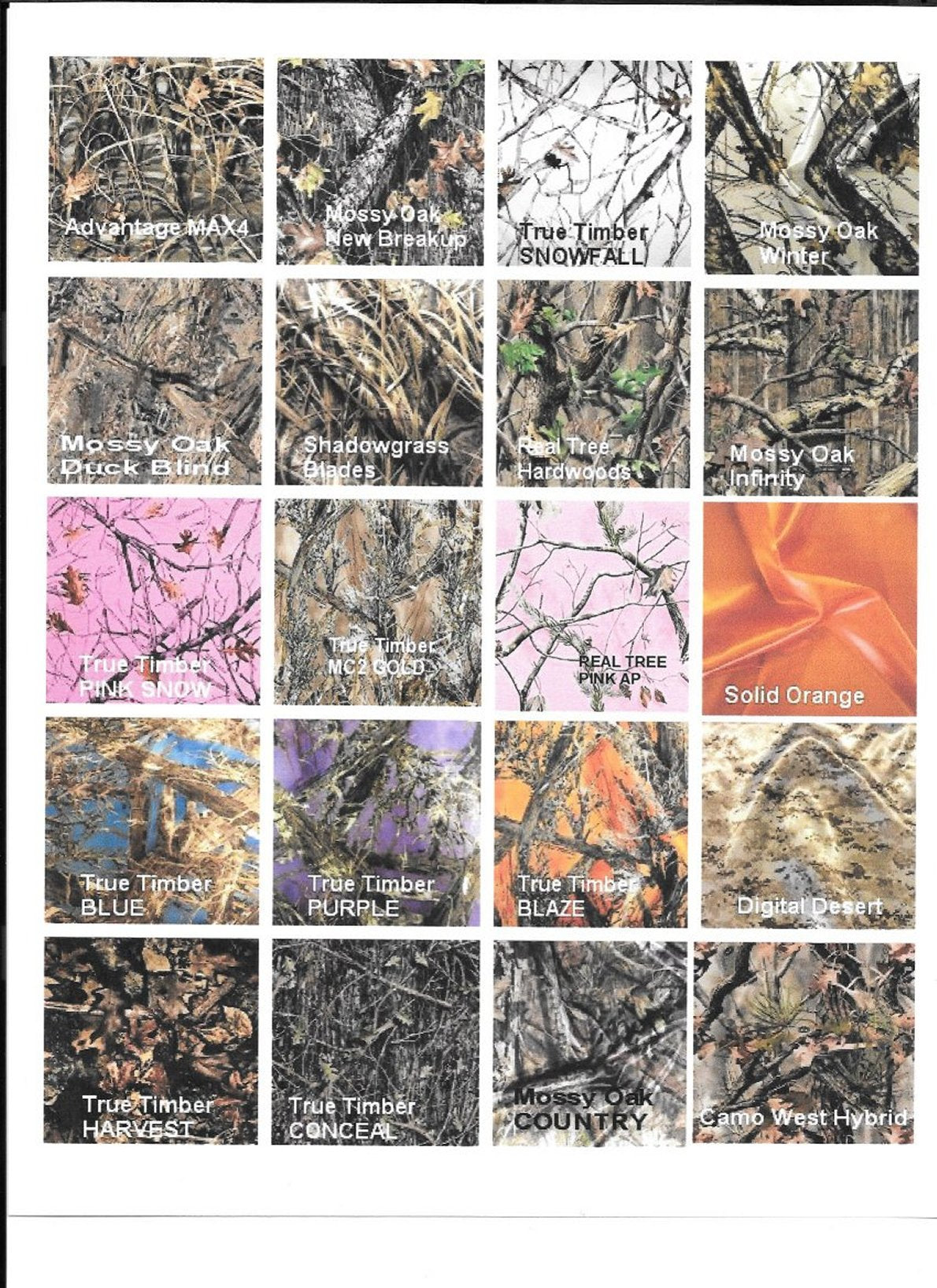 color card Mossy Oak and True Timber camo