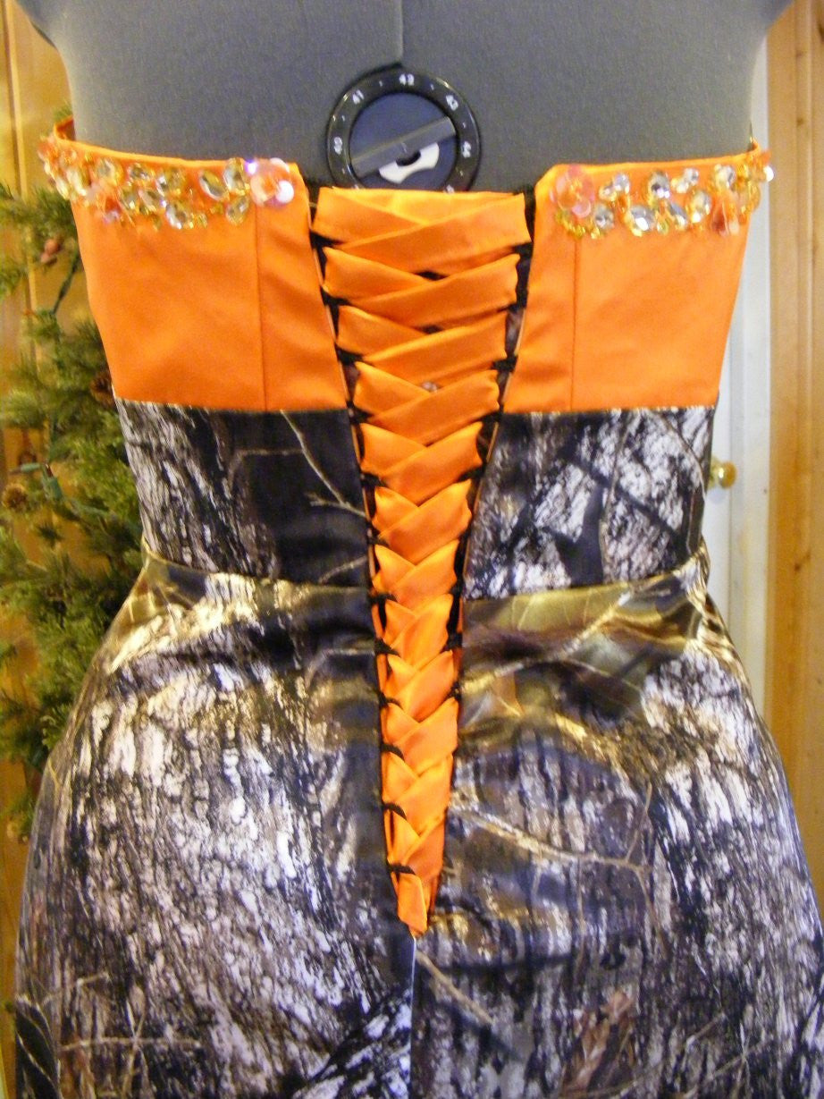 CAMO dress high low hemline beaded CORSET back dress
