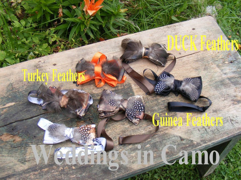 CAMO Bowties with feathers all COLORS+camo bow ties+boys camo tie