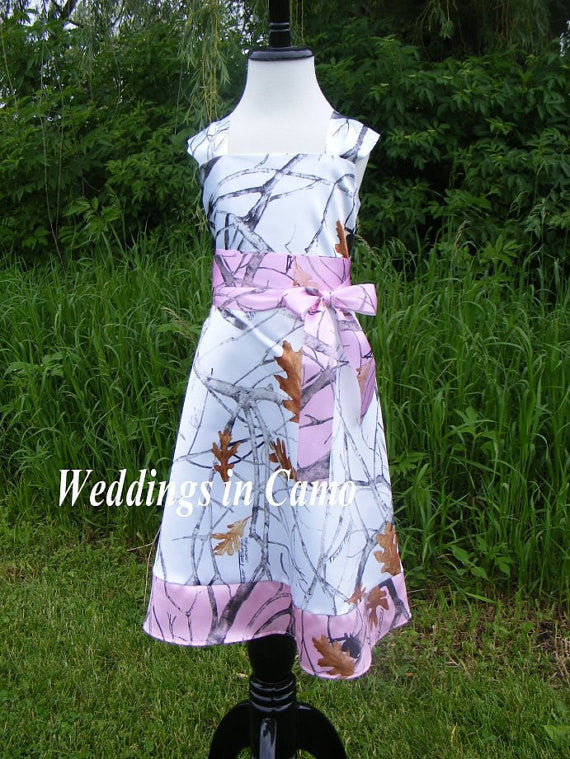 Snowfall camo flower girl dress