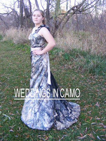 BARN Wedding+CAMO dress trumpet style+PLUS size+ZIPPER back+ Flare bottom and train