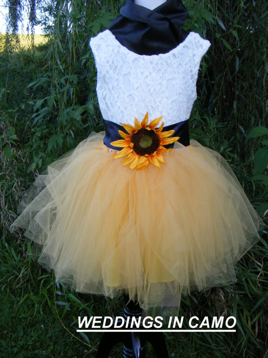 sunflower flower girl dress lace and tulle