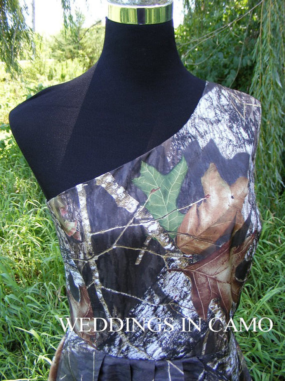 camo bridesmaid dress with high low hemline