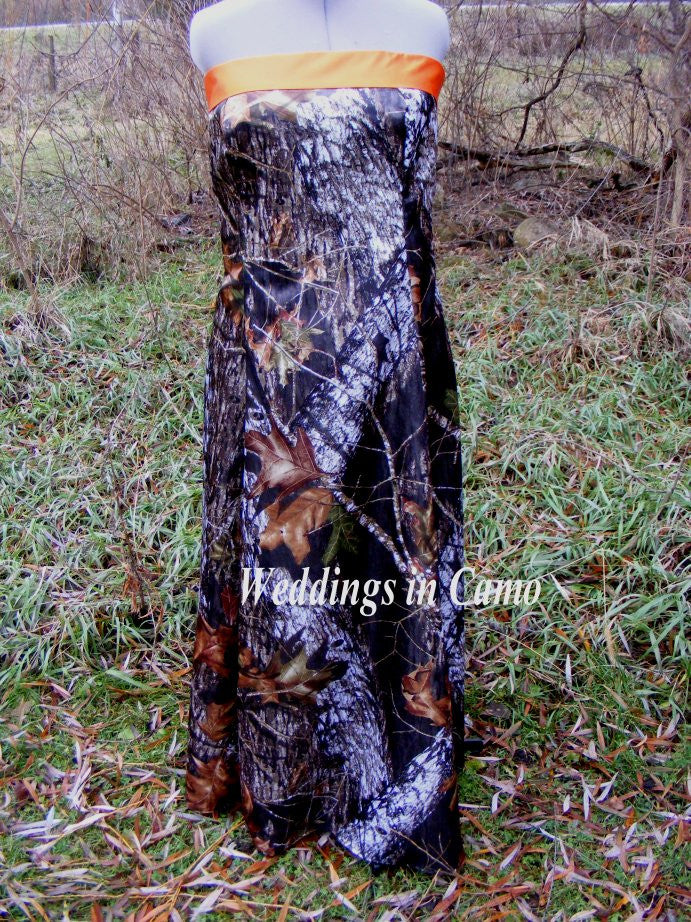 camo long bridesmaid strapless