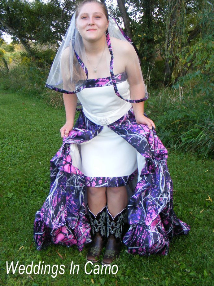 Purple And White Camo Wedding Dress CAMO Short Dress With Pickup