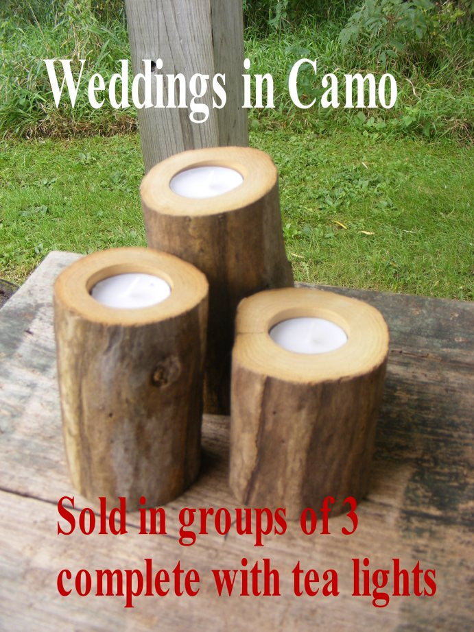 rustic wedding 3 tall wooden candles