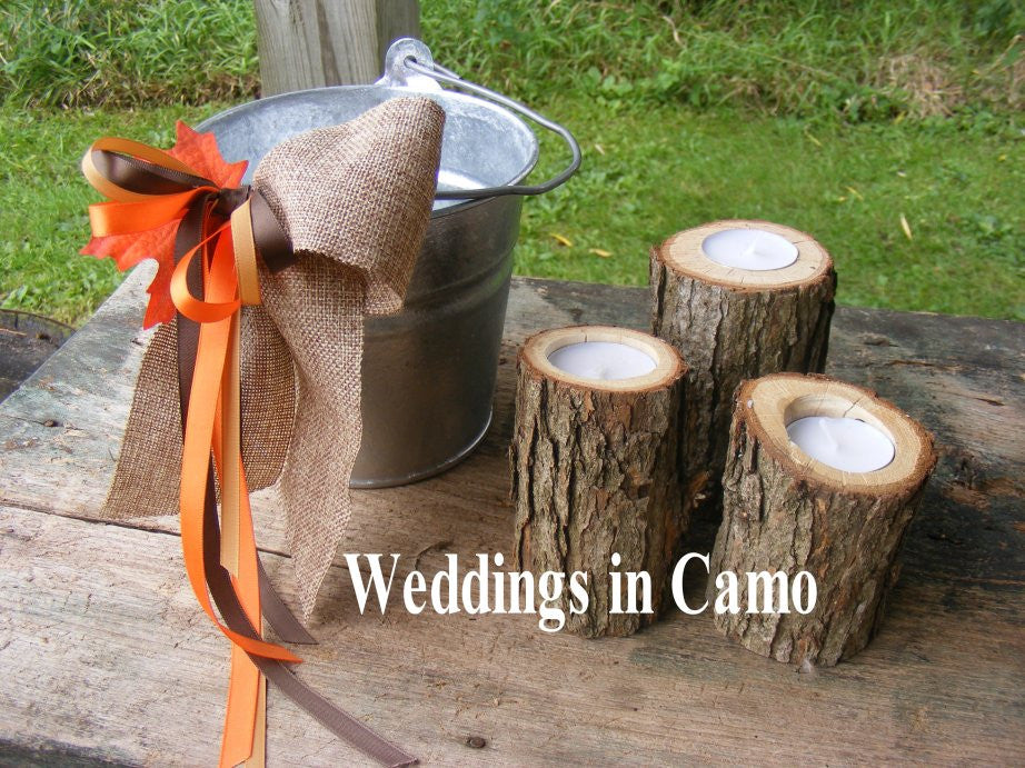 rustic wedding 3 tall wooden candles