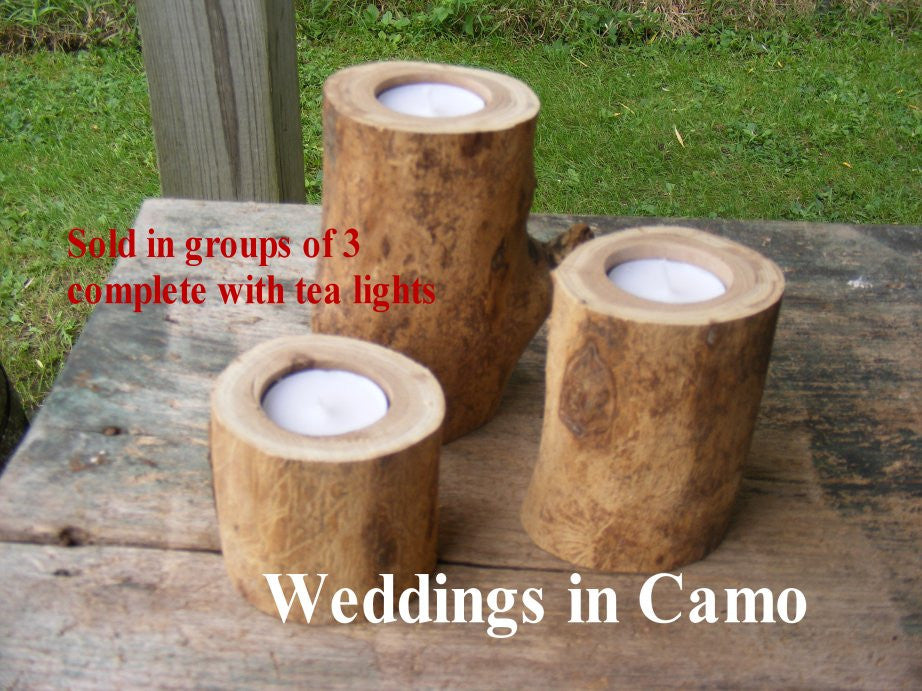 rustic wedding 3 tall wooden candles