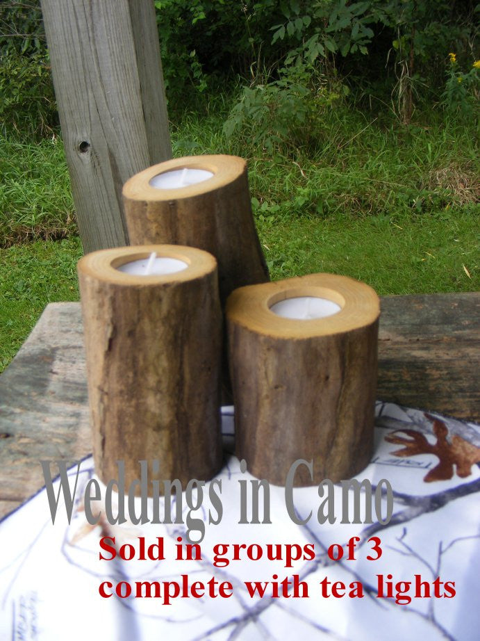 rustic wedding 3 tall wooden candles
