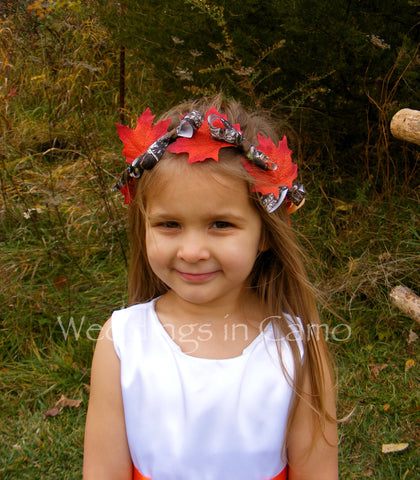 Flower Girl Camo and Leaf Wreath Rustic Wedding