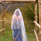 wedding veil with scattered leaves