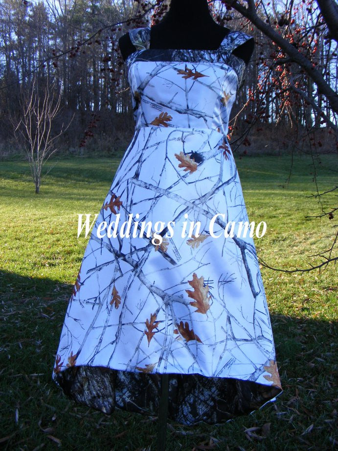 CAMO dress with high low hemline and accent color – Weddings in Camo
