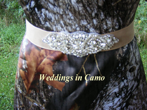 CAMO sash with RHINESTONE and pearls beading add to your WEDDING dress