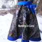 Mossy oak camo flower girl trimmed in royal blue