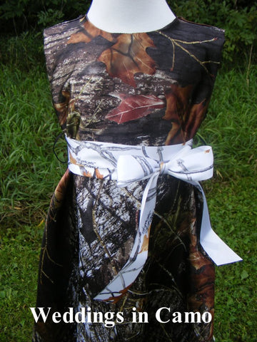 Girl's CAMO RIBBON sash add to WEDDING dress