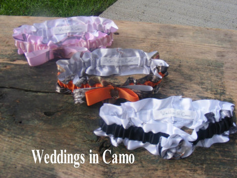 CAMO GARTERS in CAMO ribbon. Pick your style and colors