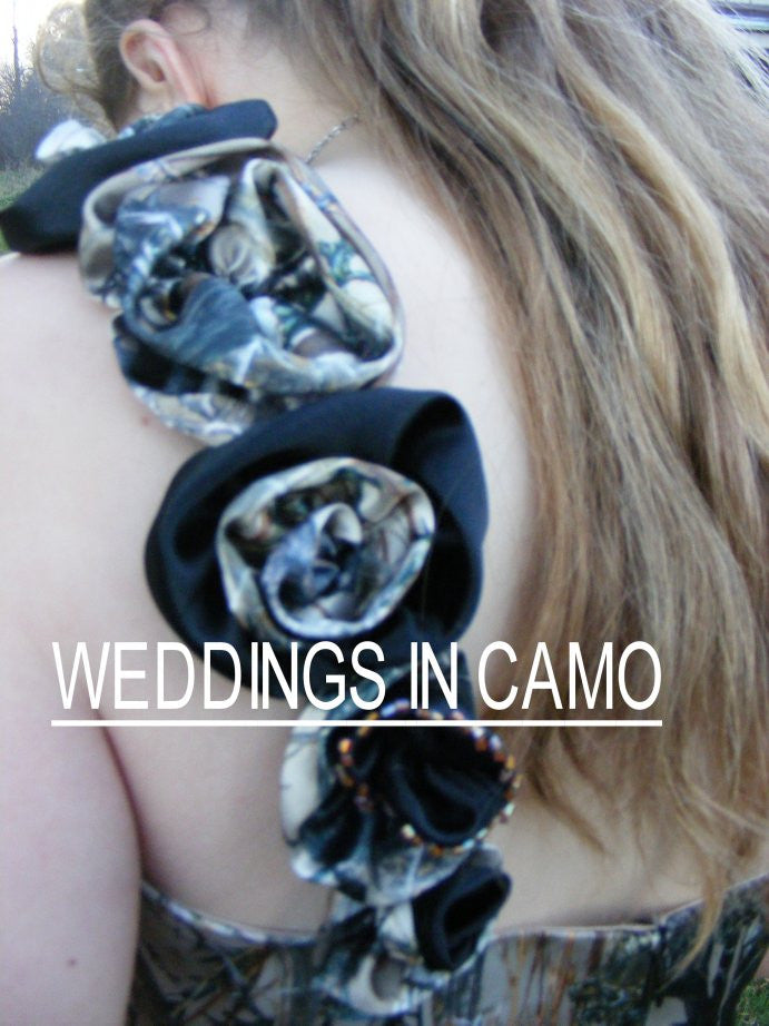 gold camo wedding dress accented with black lace fit n flare