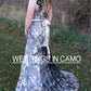 gold camo wedding dress accented with black lace fit n flare