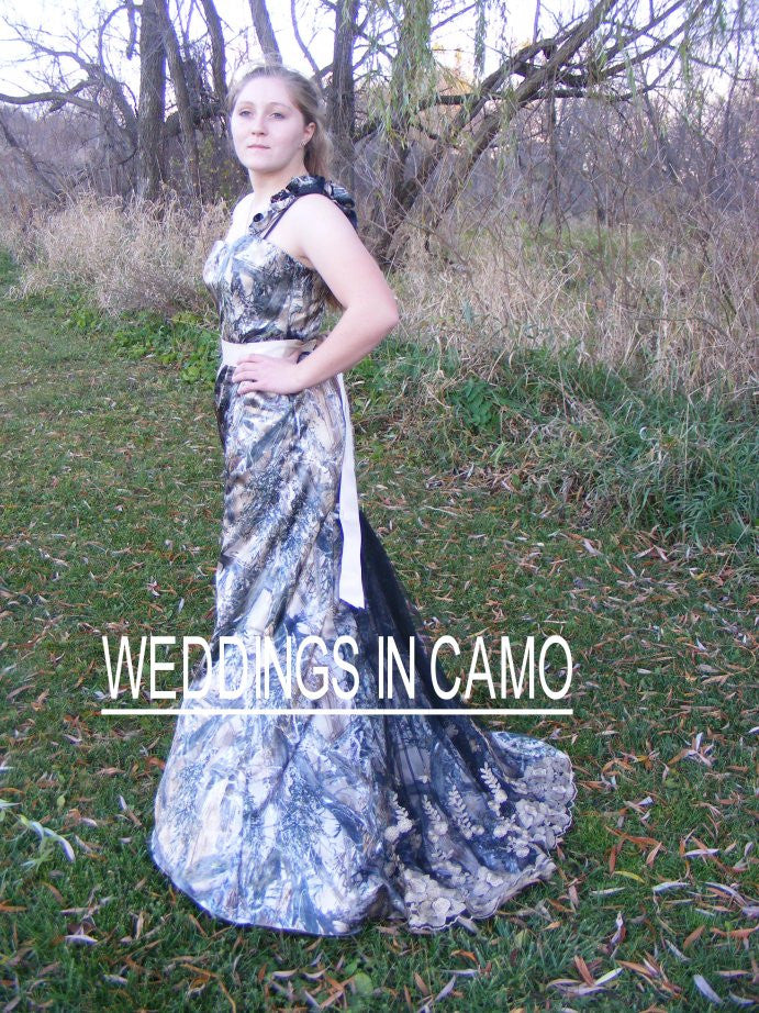 BARN Wedding+CAMO dress trumpet style+PLUS size+ZIPPER back+ Flare bottom and train