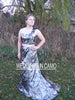 BARN Wedding+CAMO Dress trumpet style+ZIPPER back+ Flare bottom and train sizes 2 to 14