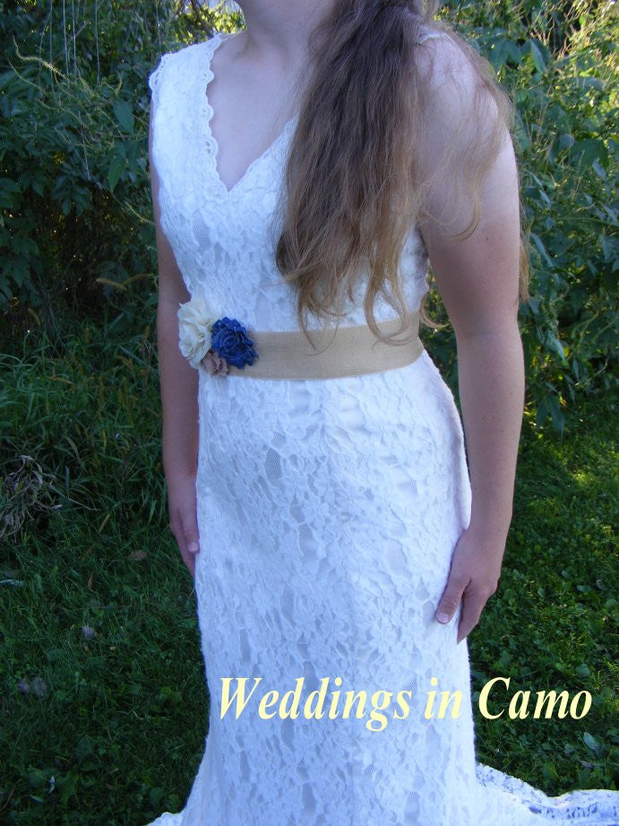 SASH burlap color with shabby chic flowers SASH burlap color with shabby chic flowers