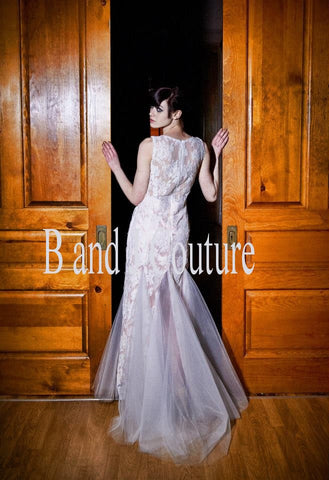 Country Wedding dress, Sheer lace, slim wedding dress