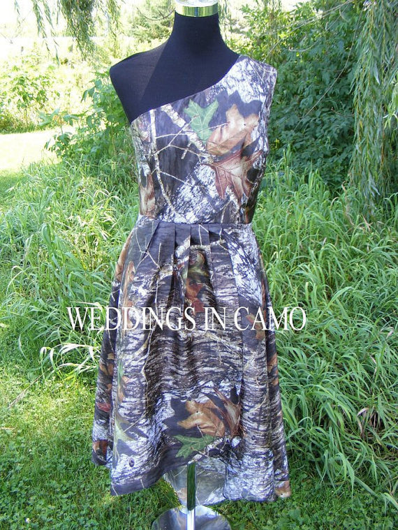 camo bridesmaid dress with high low hemline