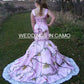 camo wedding dress trumpet style, edged with lace