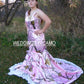 camo wedding dress trumpet style, edged with lace