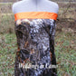 long camo bridesmaid strapless