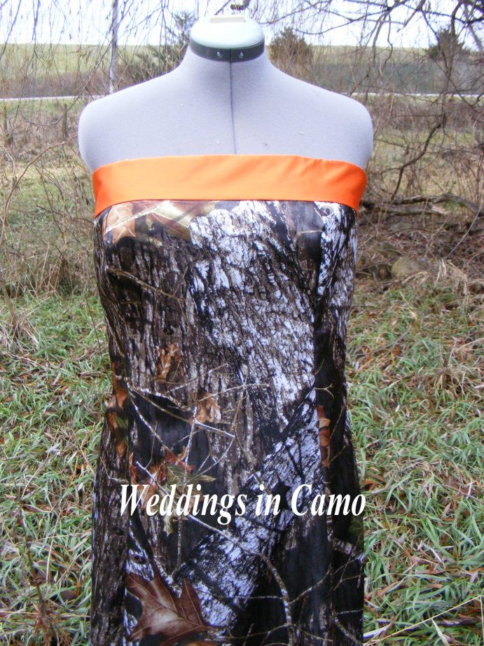long camo bridesmaid strapless