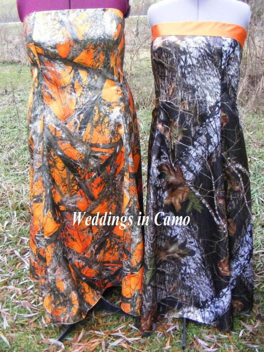 long camo bridesmaid strapless
