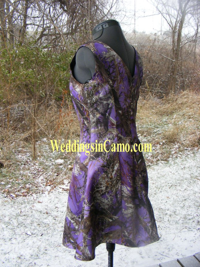 purple camo wedding dress SHORT CAMO Bridesmaid Sleeveless with V-neck SIZES 2 to 16 – Weddings in Camo