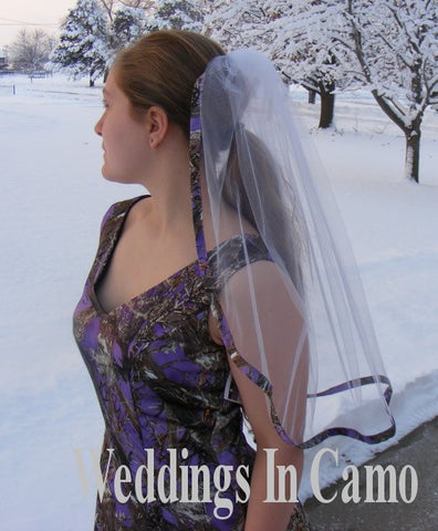 CAMO VEIL+ SINGLE Layer+Satin Ribbon Trimmed Veil