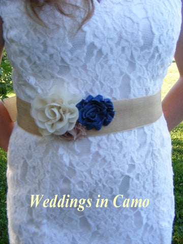 SASH+burlap and lace wedding+denim+cream+burlap+COUNTRY wedding