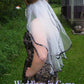 wedding veil edged in camo ribbon