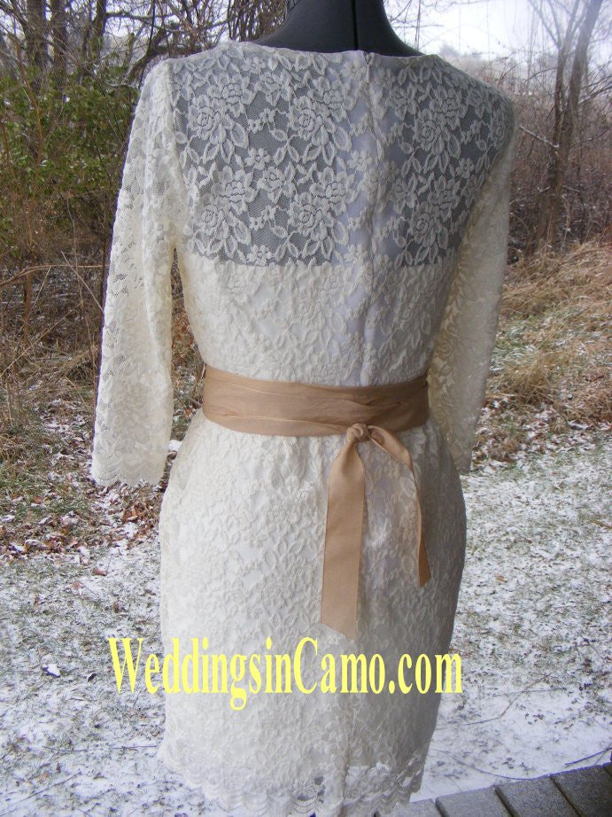 short lace dress with 3/4 sleeves