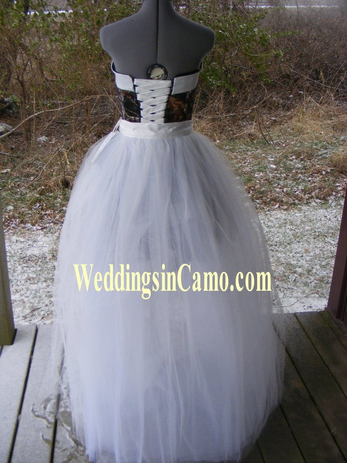 white camo wedding dress CAMO SHORT wedding dress with overskirt SIZES 2 to 14 – Weddings in Camo