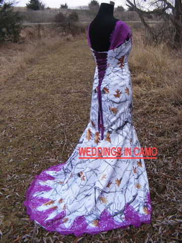 CAMO Wedding DRESS+LACE Trim+Corset Back+Plus size 16 to 24