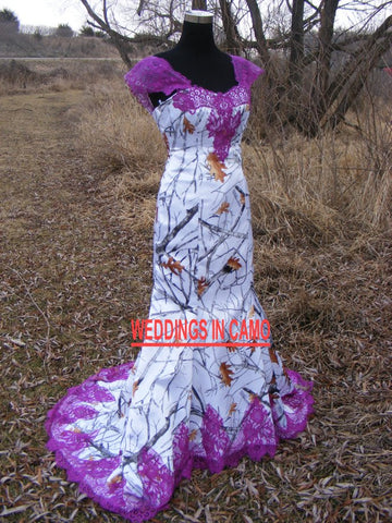 CAMO WEDDING Dress+LACE trim+Corset Back sizes 2 to 14