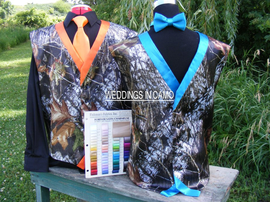 Wedding Vest MENS CAMO with colored trim - Main Image